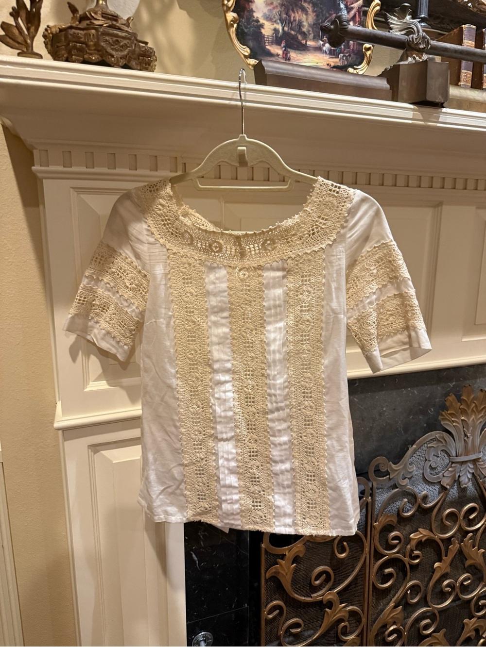 Tory Burch White Crochet Lace Cotton Blouse Top
Size O Boho Resort